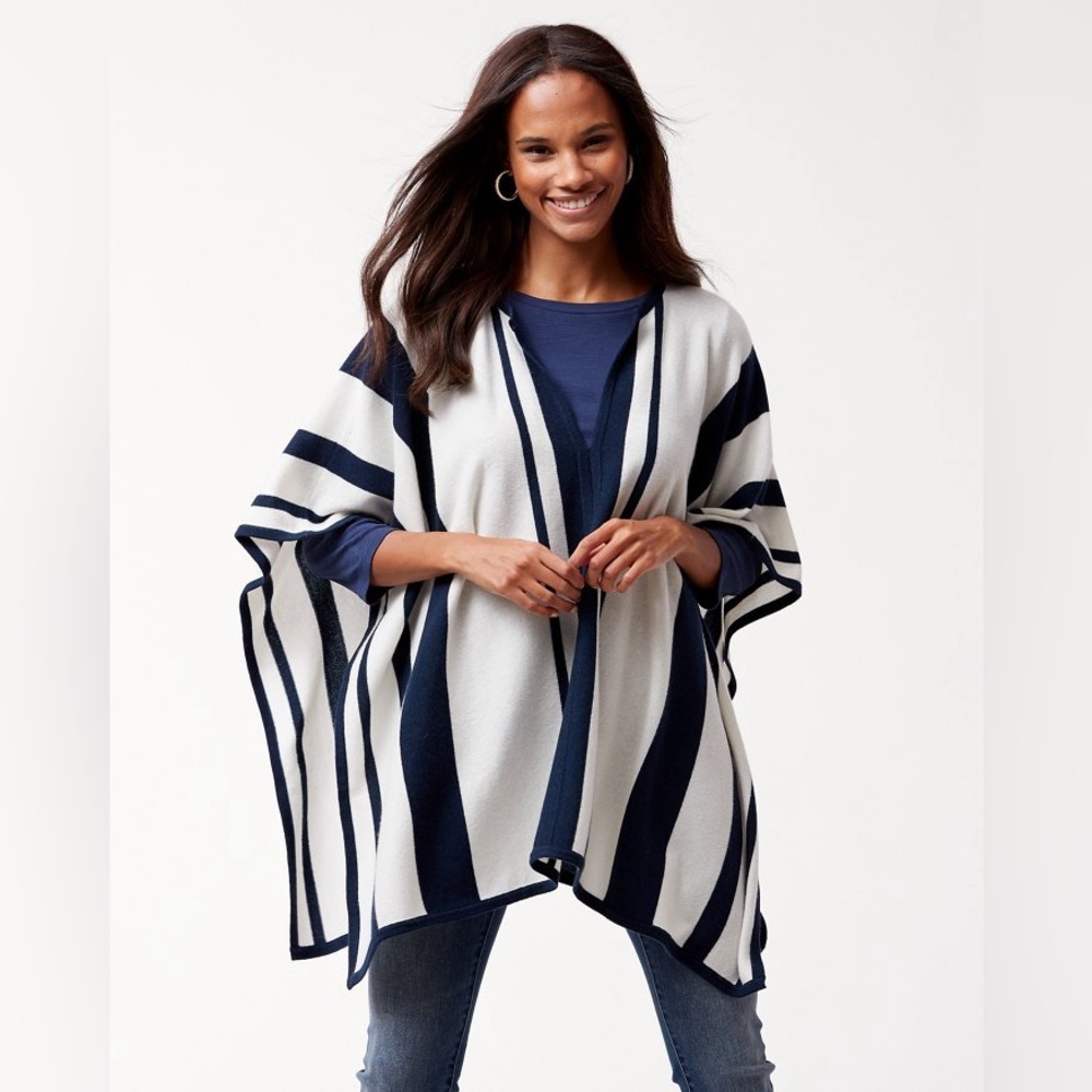 TOMMY BAHAMA Island 100% Cashmere Stripe Poncho sz One Size